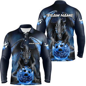 Custom Blue Dragon Bowling Team Shirts For Men, Bowling Tournament Bowler Uniform Outfits IPHW7989