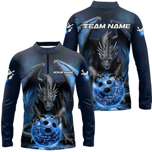 Custom Blue Dragon Bowling Team Shirts For Men, Bowling Tournament Bowler Uniform Outfits IPHW7989