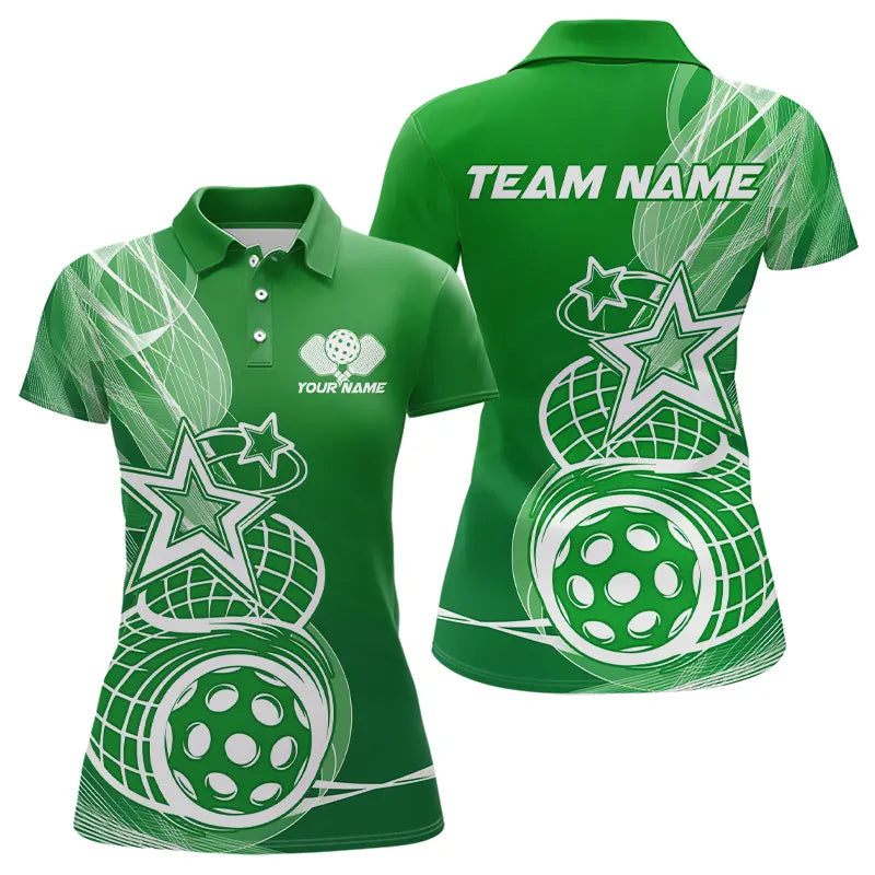 Custom Green Pickleball Star Polo Shirts For Women, Outdoor Pickleball Team Uniform IPHW8209