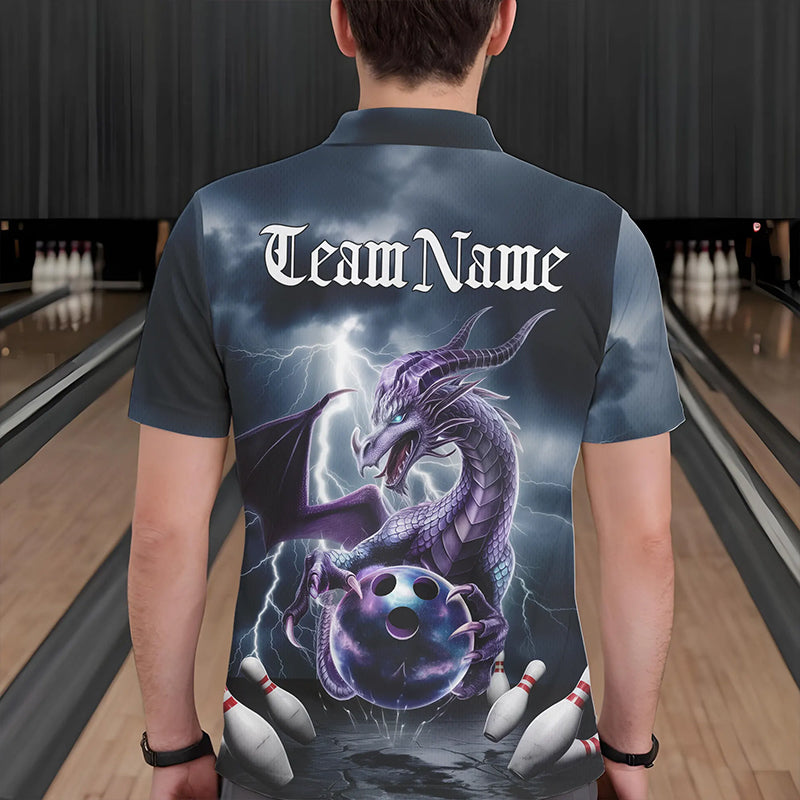 Custom Thunder Lightning Purple Dragon Bowling Polo Shirts For Men, Bowling Team Uniform IPHW8676
