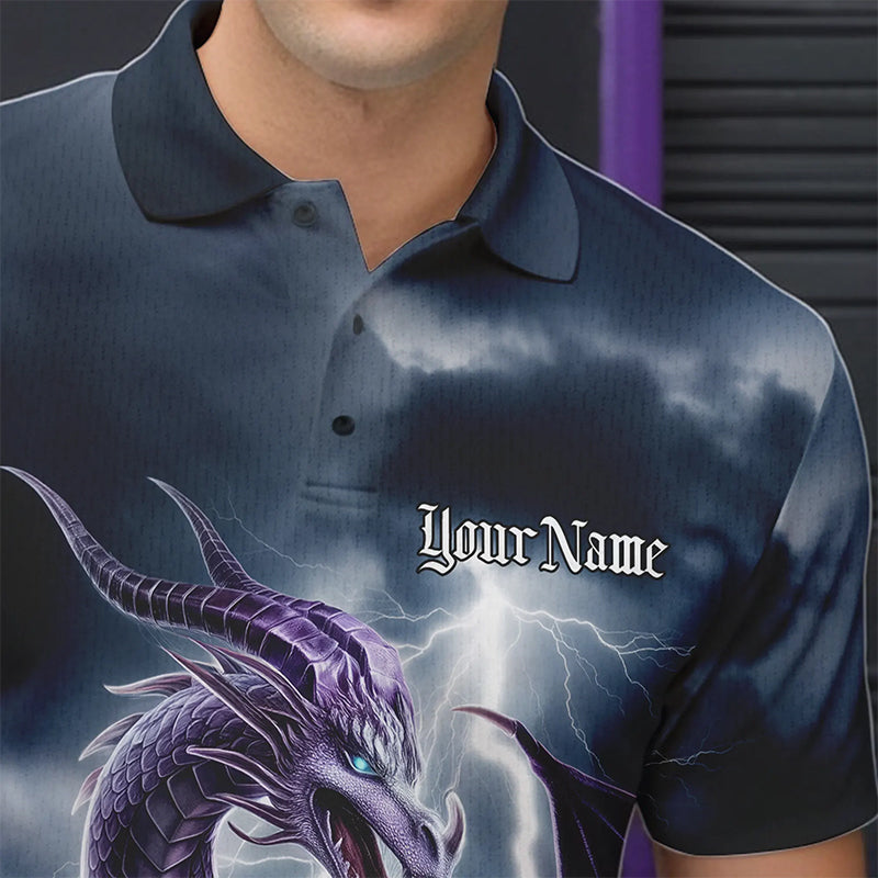 Custom Thunder Lightning Purple Dragon Bowling Polo Shirts For Men, Bowling Team Uniform IPHW8676