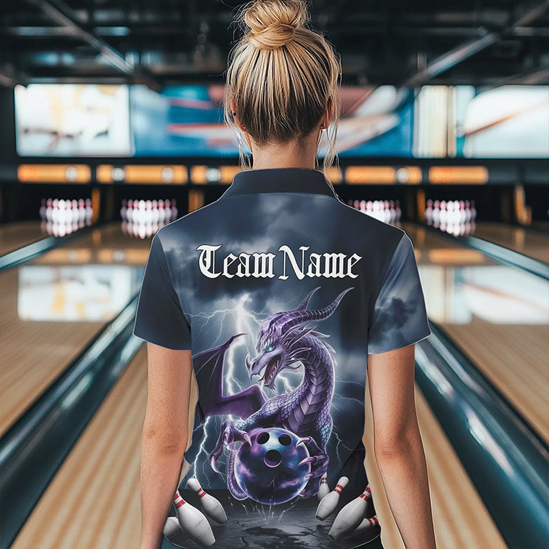 Custom Thunder Lightning Purple Dragon Womens Bowling Quarter-Zip Shirts, Team Uniform IPHW8676