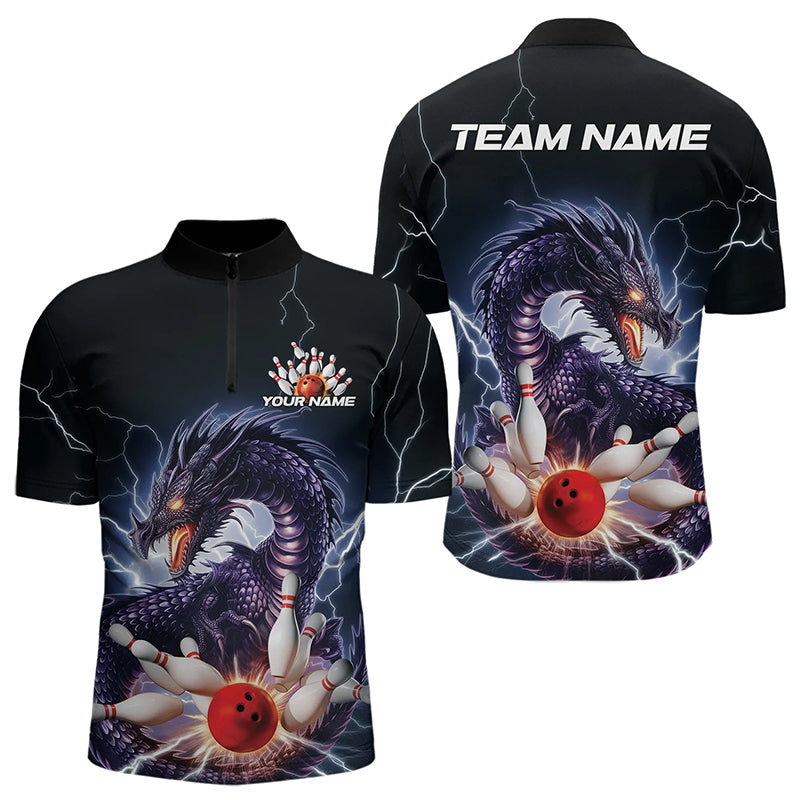 Custom Thunder Lightning Dragon Bowling Quarter-Zip Shirts For Men, Dragon Bowling League Shirt IPHW8677