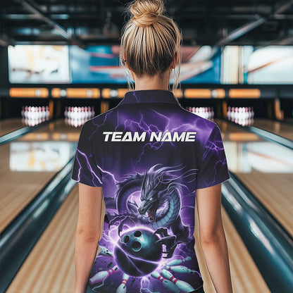 Custom Black And Purple Thunder Lightning Dragon Womens Bowling Quarter-Zip Shirts IPHW8679