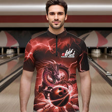 Load image into Gallery viewer, Custom Black And Red Thunder Lightning Dragon Bowling Quarter-Zip Shirts For Men, Team Uniform IPHW8681