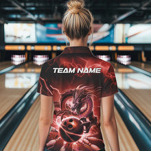 Load image into Gallery viewer, Custom Black And Red Thunder Lightning Dragon Womens Bowling Quarter-Zip Team Shirts IPHW8681