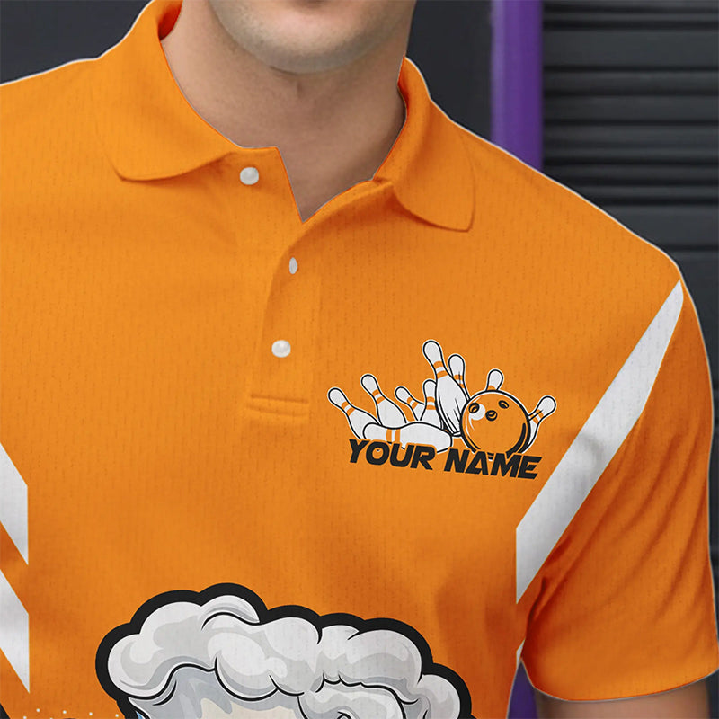 Custom Funny Beer Bowling Polo Shirts For Men, Yellow Bowling Team Bowling League Shirt IPHW8930