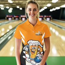 Load image into Gallery viewer, Custom Funny Beer Bowling Polo Shirts For Women, Yellow Bowling Team Bowling League Shirt IPHW8930
