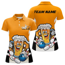 Load image into Gallery viewer, Custom Funny Beer Bowling Polo Shirts For Women, Yellow Bowling Team Bowling League Shirt IPHW8930