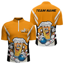 Load image into Gallery viewer, Custom Funny Beer Bowling Quarter-Zip Shirts For Men, Yellow Bowling Team Bowling League Shirt IPHW8930