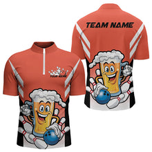Load image into Gallery viewer, Custom Funny Beer Bowling Quarter-Zip Shirts For Men, Orange Bowling Team Bowling League Shirt IPHW8931
