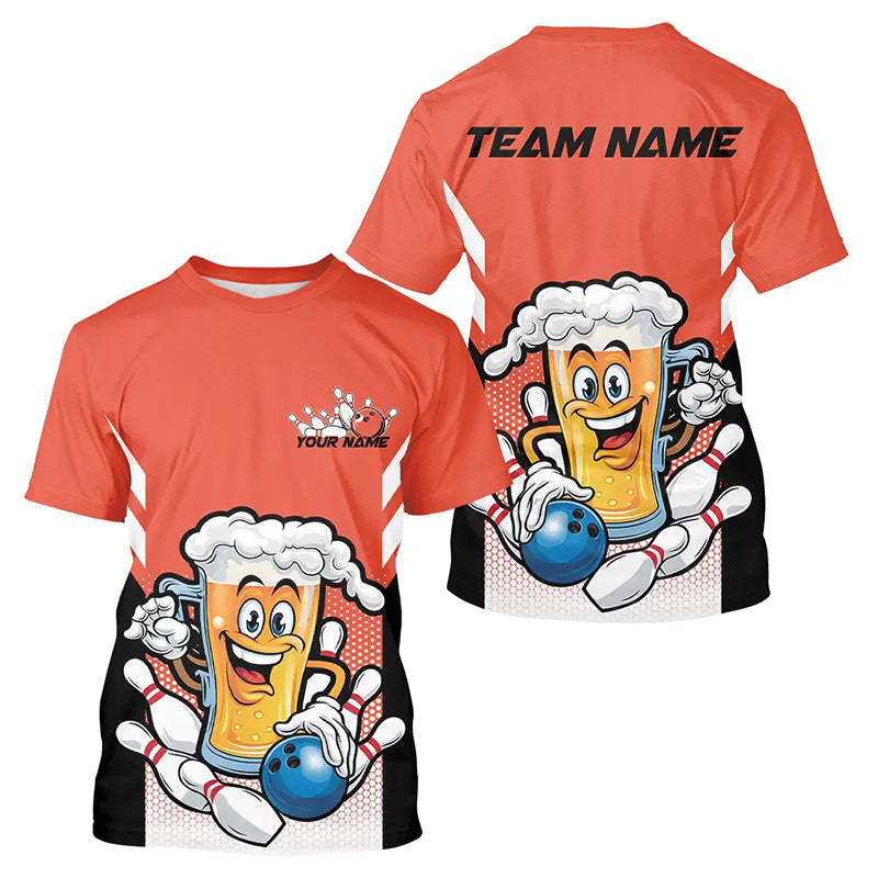 Custom Funny Beer Bowling T-Shirts For Men, Orange Bowling Team Bowling League IPHW8931