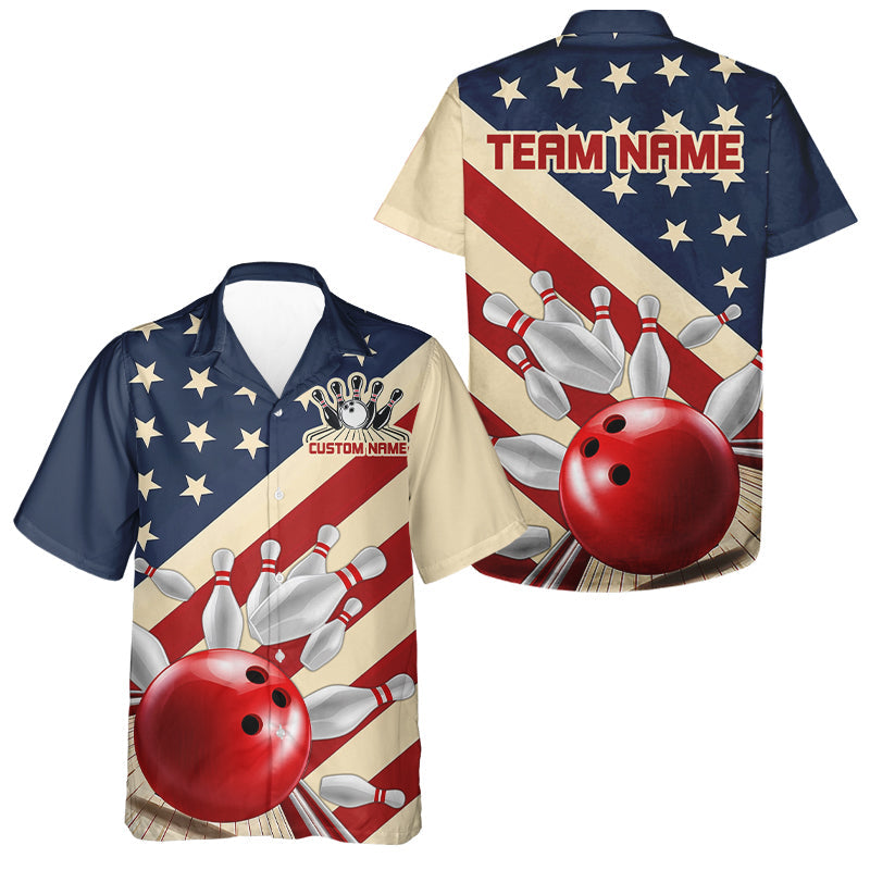 Custom Vintage US Flag Bowling Team Shirt For Men, Retro Patriotic Bowling Jerseys IPHW6515