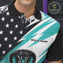 Load image into Gallery viewer, Custom Blue American Flag Patriotic Cobra Bowling Men Polo Shirt, US Bowling Jerseys IPHW11501