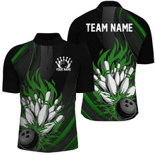 Load image into Gallery viewer, Personalized Bowling Shirts For Men, Black And Green Flame Bowling Team Shirt Bowlers Outfit IPHW7209