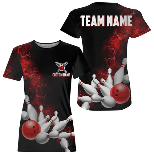 Custom Red Strike Bowling T-Shirts For Women Bowling Team Jerseys Bowling League IPHW5469