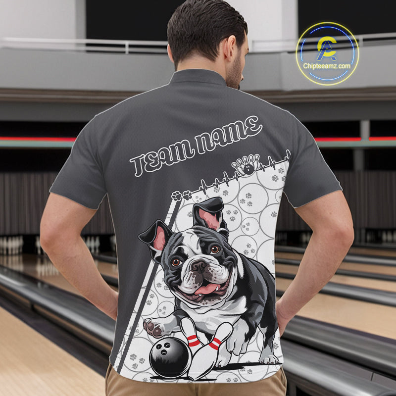 Custom Cute Funny French Bulldog Bowling Men Quarter-Zip Shirts, Dog Lovers Bowling Shirt IPHW10289
