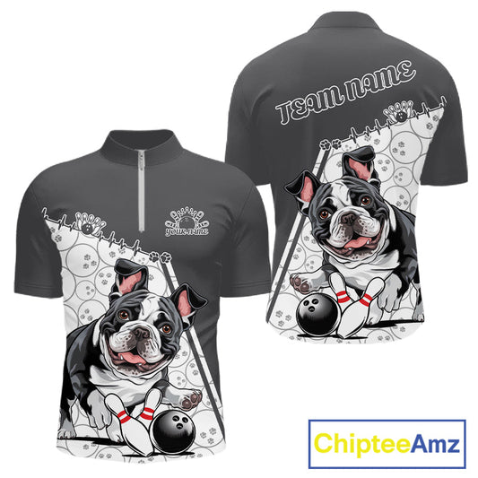 Custom Cute Funny French Bulldog Bowling Men Quarter-Zip Shirts, Dog Lovers Bowling Shirt IPHW10289