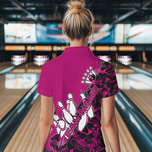 Load image into Gallery viewer, Custom Pink Camo Strike Womens Bowling Polo Shirts, Strike Team Bowling League Shirt Shirt IPHW8444