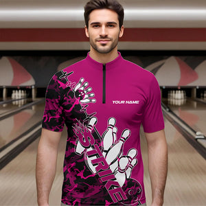 Custom Pink Camo Strike Bowling Quarter-Zip Shirts For Men, Strike Team Bowling League Shirt Shirt IPHW8444