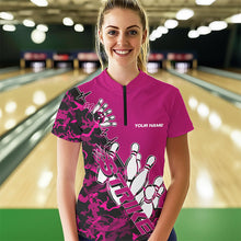 Load image into Gallery viewer, Custom Pink Camo Strike Womens Bowling Quarter-Zip Shirts, Team Bowling League Shirt Shirt IPHW8444