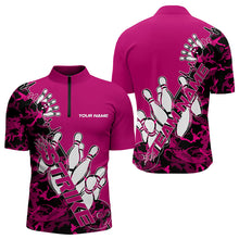 Load image into Gallery viewer, Custom Pink Camo Strike Bowling Quarter-Zip Shirts For Men, Strike Team Bowling League Shirt Shirt IPHW8444