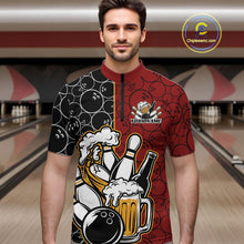 Load image into Gallery viewer, Custom Black And Red Retro Bowling Beer Team Shirts For Men, Bowling Pattern Jerseys IPHW10536