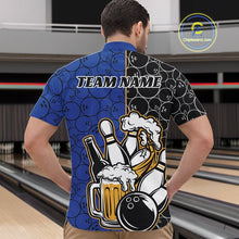 Load image into Gallery viewer, Custom Black And Blue Retro Bowling Beer Team Shirts For Men, Bowling Pattern Jerseys IPHW10537