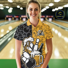 Load image into Gallery viewer, Custom Black And Yellow Retro Bowling Beer Team Shirts For Women, Bowling Pattern Jerseys IPHW10538