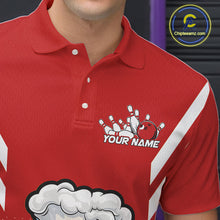 Load image into Gallery viewer, Custom Funny Red Bowling Jerseys Bowling And Beer Men Polo Shirts, Bowling Jerseys IPHW10540