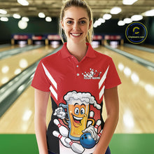 Load image into Gallery viewer, Custom Funny Red Bowling Jerseys Bowling And Beer Women Polo Shirts, Bowling Jerseys IPHW10540