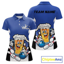 Load image into Gallery viewer, Custom Funny Blue Bowling Jerseys Bowling And Beer Women Polo Shirts, Bowling Jerseys IPHW10541