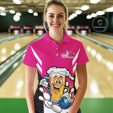 Load image into Gallery viewer, Custom Funny Pink Bowling Jerseys Bowling And Beer Women Polo Shirts, Bowling Jerseys IPHW10542