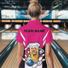 Load image into Gallery viewer, Custom Funny Pink Bowling Jerseys Bowling And Beer Women Polo Shirts, Bowling Jerseys IPHW10542