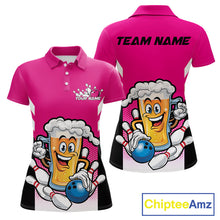 Load image into Gallery viewer, Custom Funny Pink Bowling Jerseys Bowling And Beer Women Polo Shirts, Bowling Jerseys IPHW10542
