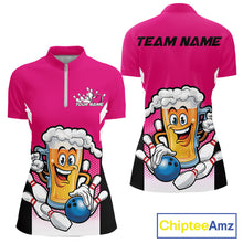 Load image into Gallery viewer, Custom Funny Pink Bowling Jerseys Bowling And Beer Women Shirts, Bowling Jerseys IPHW10542