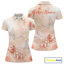 Load image into Gallery viewer, Custom Elegant Light Peach Roses And Butterfly Women Bowling Polo Team Shirts IPHW11060