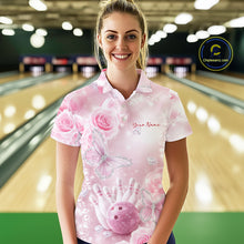 Load image into Gallery viewer, Custom Elegant Roses And Butterfly Women Bowling Polo Shirts, Dreamy Ladies Bowling Shirt IPHW11066
