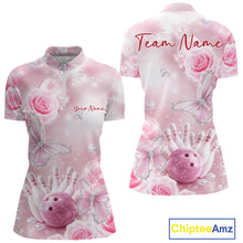 Load image into Gallery viewer, Custom Elegant Roses And Butterfly Women Bowling Quarter-Zip Shirt, Ladies Bowling Shirt IPHW11066