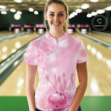 Load image into Gallery viewer, Custom Elegant Roses And Butterfly Women Bowling Quarter-Zip Shirt, Ladies Bowling Shirt IPHW11070