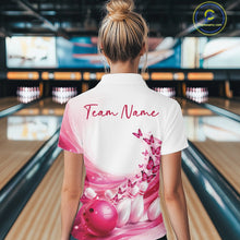 Load image into Gallery viewer, Custom Pink Butterfly Bowling Women Polo Shirt, Ladies Bowling Team Outfits IPHW11348