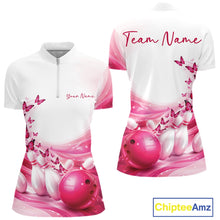 Load image into Gallery viewer, Custom Pink Butterfly Bowling Women Quarter-Zip Shirt, Ladies Bowling Team Outfits IPHW11348