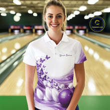 Load image into Gallery viewer, Custom Purple Butterfly Bowling Women Polo Shirt, Ladies Bowling Team Outfits IPHW11349