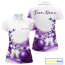 Load image into Gallery viewer, Custom Purple Butterfly Bowling Women Polo Shirt, Ladies Bowling Team Outfits IPHW11349