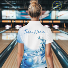 Load image into Gallery viewer, Custom Blue Butterfly Bowling Women Polo Shirt, Ladies Bowling Team Outfits IPHW11350