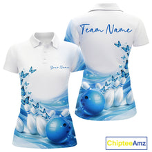 Load image into Gallery viewer, Custom Blue Butterfly Bowling Women Polo Shirt, Ladies Bowling Team Outfits IPHW11350