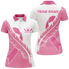 Load image into Gallery viewer, Feather Pink Ribbon Breast Cancer Custom Bowling Shirts For Women, Pink Bowling Jerseys IPHW6674