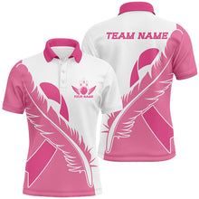 Load image into Gallery viewer, Feather Pink Ribbon Breast Cancer Custom Bowling Shirts For Men And Women, Pink Bowling Jerseys IPHW6674