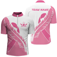 Load image into Gallery viewer, Feather Pink Ribbon Breast Cancer Custom Bowling Shirts For Men And Women, Pink Bowling Jerseys IPHW6674