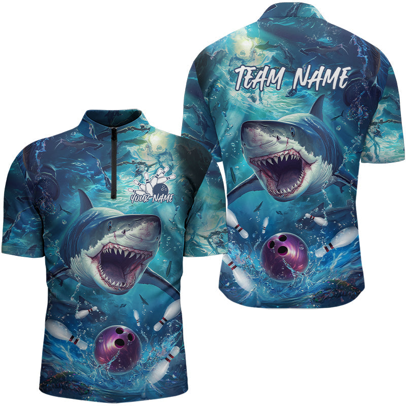 Custom Shark Bowling Quarter-Zip Shirts For Men, Shark Bowling Team Shirt IPHW8006